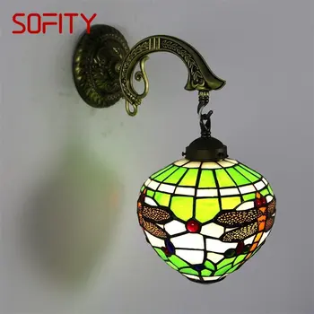 Стенен лампа БЪНИ Тифани LED Creative Dragonfly Glass Sconce малка странична лампа за дома, хол, спалня, декор пътеката