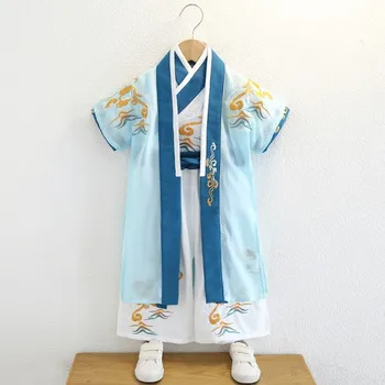 Костюм от 3 теми за момчета в китайски стил с етнически елементи, летни дрехи с дълги ръкави от 3 до 10 години