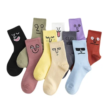 3 чифта нови женски чорапи, памучни ежедневни забавни разноцветни корейски модерен мъжки чорапи със средна дължина, дамски чорапи Kawaii Crew