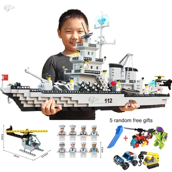 1 Комплект 910 бр., голям кораб от серията City Техника, комплект инженеринг блокове, мини-фигурка на модела блокове, играчки за момчета, детски подаръци