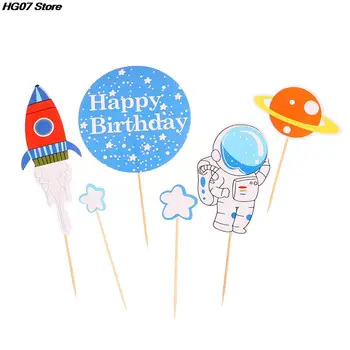 1XCartoon Astronaut Космическа ракета за украса на торта за рожден ден, на космически кораб, аксесоари за кифли