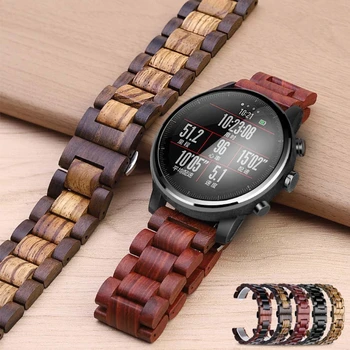 дървена каишка за часа и 20 мм и 22 мм за Huawei watch-GT -Huami watch 1/2/GTR/Младежко издание За Galaxy Watch 3 Gear S3 от неръждаема стомана