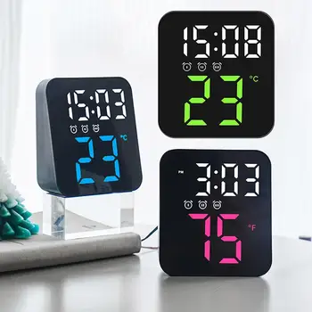 Led електронен дигитален будилник с висока температура, време и дата, на 2 нива, с регулируема яркост, нощни часове за домашен декор