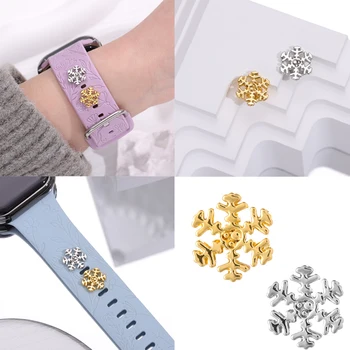 Висулки във формата на снежинки, златисто-сребрист цвят за силиконов каишка Iwatch с хубави цветя, бижута, медальони, декоративни чар за каишка за Apple Watch